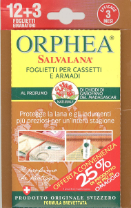 Orphea Salvalana 12 foglietti per cassetti e armadi - SANDALO E BERGAMOTTO