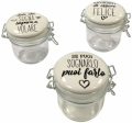Felice Barattolo In Vetro Con Chiusura Tappo Con Scritte 7x9 cm 150 ml.